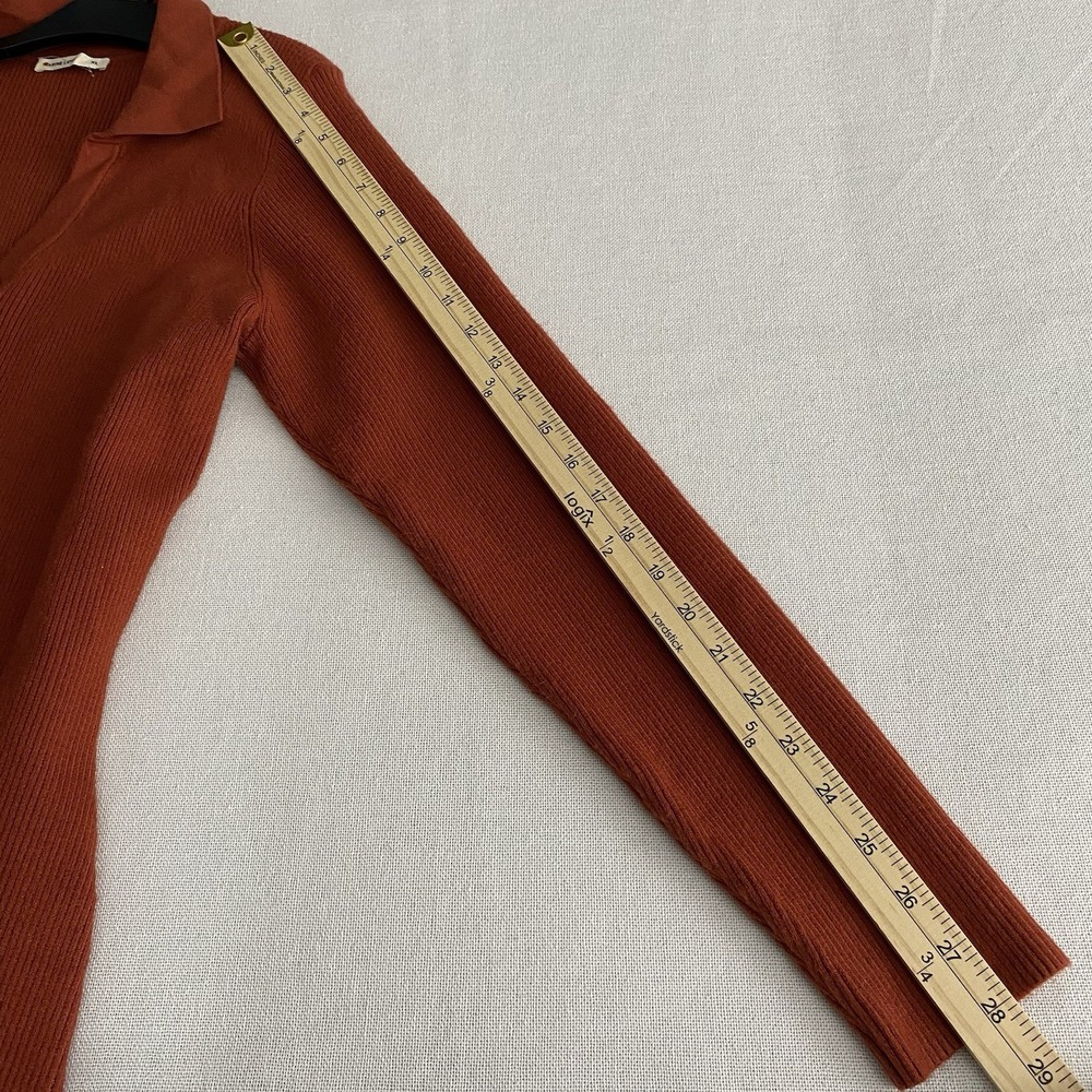 Marine Layer Lexi Ribbed Knit Long Sleeve Polo Midi Dress Women's XL Burnt Henna - Picture 13 of 16